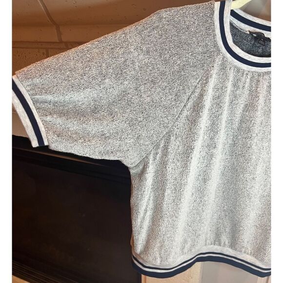 J. Crew Terry Cloth Fuzzy Soft Fleece Pullover Top Grey Navy Size Small - Picture 4 of 10